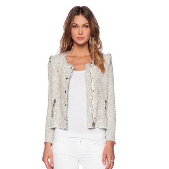 IRO Agnette Distressed Tweed Jacket Black White SZ 6 - Picture 4 of 16